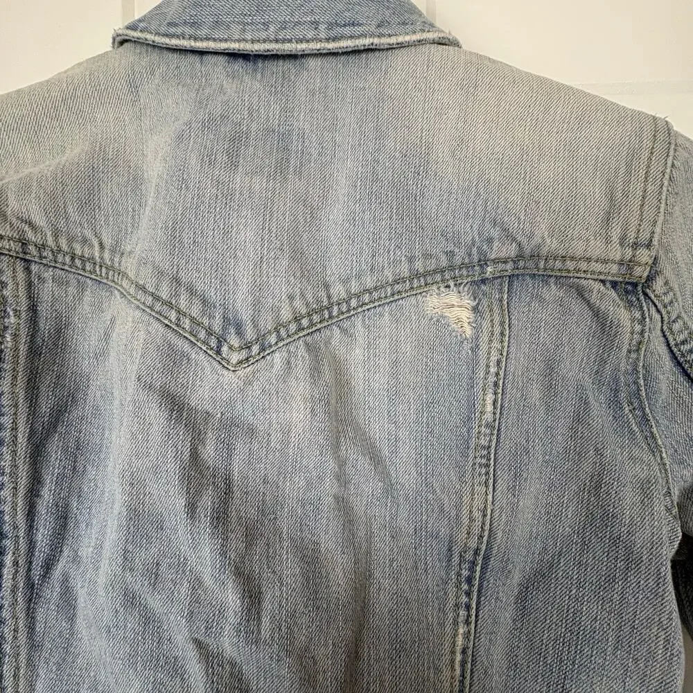 Abercrombie & Fitch Denim Jacket Distressed Vintage Y2K Light Wash Women's L - Picture 7 of 10